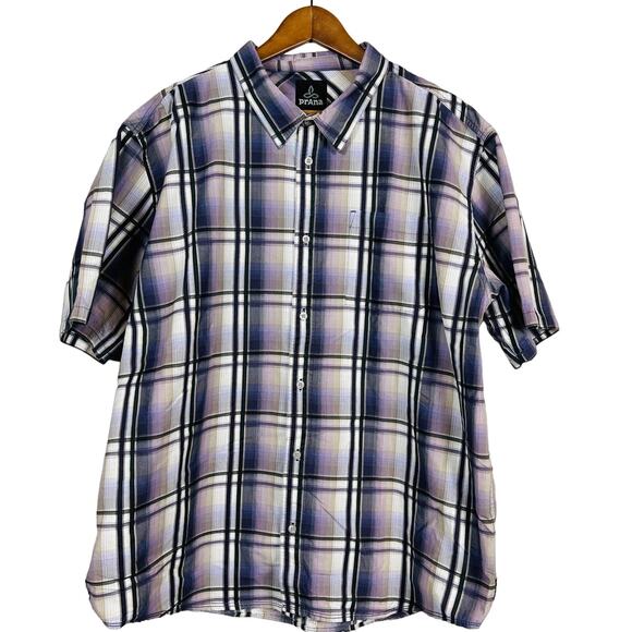 Prana Button Up Shirt Short Sleeve Plaid Casual - XXL - Picture 1 of 4